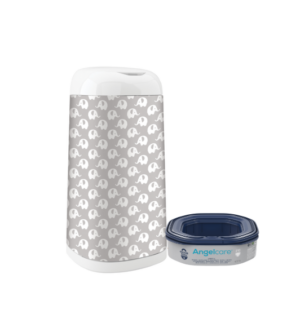 פח חיתולים Angelcare מעוצב לחדר פילונים אפורים + מחסנית 1 מתנה